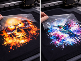 Plné plochy vs jemná grafika u DTF